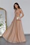 Women's Gold Draped Tulle Evening Dress Dp2030