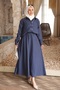 Navy Blue Buttoned Shirt and Skirt Set