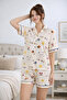Premium Women's Viscose / Bamboo High Quality Shirt Collar Buttons Piped Stretchy Shorts Pajama Set - 2