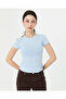 Women's Baby Blue Ecovero ™   Viscose Crew Neck Short Sleeve Basic T-Shirt with Logo Detail