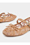 Beige Floral Embroidered Ballerina - 3