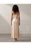 women Beige Satin Long Chemise With Lace Trim - 3