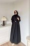 Women's shirt collar modest dress with gold buckle detail at the waist NMS085