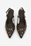 Women's Stiletto Pointed Toe Studded Troc Open Back Classic Heeled Shoes Rofen Brown - 7