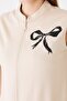 Women's Mock Neck Bow Printed Zipper Belt Pack Vest Beige - 6