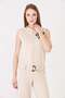 Women's Mock Neck Bow Printed Zipper Belt Pack Vest Beige - 3