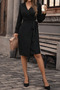 Women's Long Sleeve Double-Breasted Collar Digital Print Piece Bow Detail Atlas Fabric - 2