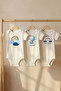100% Organic Rainbow and Flying Bear Animal Printed Short Sleeve Snap Fastener Baby Bodysuit