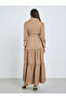 Brown Tiered Maxi Dress with Tie Belt - 5