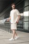 Stone Color Crew Neck Oversized Men's Shorts T-Shirt Set E7355