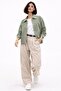 Women's Oversized Basic Gabardine Transitional Polo Collar Green Jacket - 3