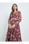 Burgundy Sweetheart Neck Floral Maxi Dress - 3