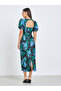Green Jacquard Puff Sleeve Sheath Midi Dress - 5