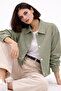 Women's Oversized Basic Gabardine Transitional Polo Collar Green Jacket - 2