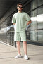 Çağla Yeşili Bicycle Collar Oversized Men's Shorts T-Shirt Set E7355