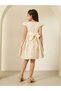 Girls Beige Jacquard Pleated Dress - 4