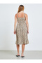 Beige Floral Print Smocked Waist Strappy Midi Dress - 6