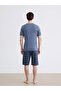 Navy Blue Standard Fit Plaid Men's Pajama Set - 4