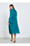 Teal Bell Sleeve Ruffled Detail Midi Dress - 4