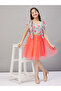 Girls Orange Floral Print Mesh Insert Dress - 7