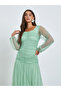 Green Mesh Gathered Long Sleeves Maxi Dress - 2