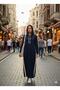 Striped, Detailed, Plus-Size, Relaxed-Fit Hooded Dress - Navy Blue