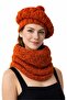 - Emine 9106 0257 Hand Knitted Women's Beanie and Neck Collar – 2-Piece Winter Knitting Set - Orange