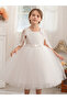 Lace Cape Sleeve Mesh Fit and Flare Dress - 3