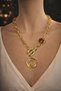 Maya Red Bead Detailed Gold Color Necklace