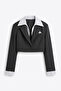 Shirt Collar Paneled Cropped Blazer Jacket Anthracite - 2