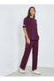 Burgundy Wide Leg Joggers with Pintuck Detail