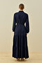 Merwish Brooch Dress 1669 Navy Blue - 4