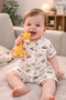 Short Sleeves, Shorts, Car and Giraffe Design, Patterned Reports Jumpsuit, Unisex Baby&Child