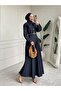 Women's Scarf-Tied Belted Lycra Slim Denim Dress-Hijab Dress - 3