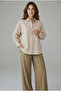 Women's Detachable Bronchial Detailed Long Sleeve Shirt - Beige - 4