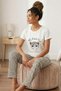 Women's My Little Cat Slogan and Six Leopard Printed Piece Combed Cotton Short Sleeve Pajama Set - 2