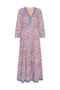 Women's Pink Ethnic Printed V-Neck Flared Midi Dress - 5