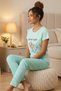 Women's Good Night Slogan and Six Plaid Piece Combed Cotton Short Sleeve Pajama Set - 2