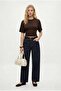 Women's Zoe Fitted Crew Neck Short Sleeve Brown Knitted Blouse - 2