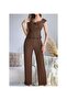 Natural Textured Short Sleeve and Wide Leg Pants Pajama Set - 4