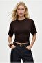 Women's Zoe Fitted Crew Neck Short Sleeve Brown Knitted Blouse