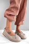 Elara Beige Leather Knitted Flat Sole Women's Ballet Flats - 7