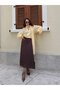 Lace Detailed Satin Brown Long Women's Skirt 31016