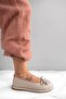 Elara Beige Leather Knitted Flat Sole Women's Ballet Flats - 5