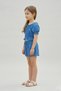 Girl's Blue Floral Print Shorts Set Elastic Cropped Blouse Ruffle Detail Summer 2-Piece Set - 2