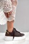 Kenzy Acı Kahve Leather Lace-Up Women's Sneakers S - 3