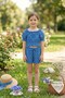 Girl's Blue Floral Print Shorts Set Elastic Cropped Blouse Ruffle Detail Summer 2-Piece Set - 4