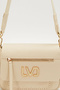 Magnetic Cover, Bellows, Logo, Long Strap, Medium Size, Women's Daily Wear Shoulder Bag Cream - 5