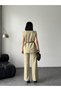 Plus Size Gold Buckle Set Belt in Padded Shoulders Elegant Oversized Vest and Trousers-Green - 7