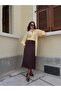 Lace Detailed Satin Brown Long Women's Skirt 31016 - 5
